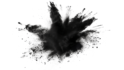 Black Powder Explosion with Particles on Transparent Background