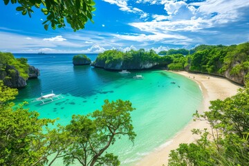 Tropical Paradise Beach with Crystal Clear Water and Lush Greenery