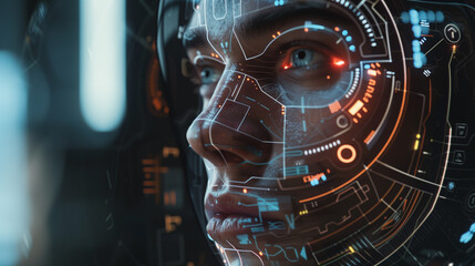 human integrated with futuristic artificial intelligence technology