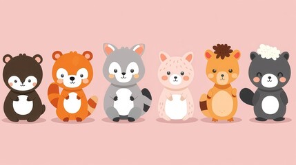 Obraz premium Cute Cartoon Animal Friends Set