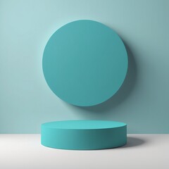 Turquoise podium mockup empty round pedestal