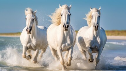 White Horses Running on the Beach