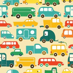 Seamless pattern of playful car and truck silhouettes, ideal for nursery decor, Generative AI