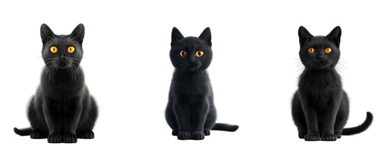 Black Cats Sitting Isolated On Transparent Background