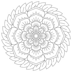 floral Mandala design coloring page on white background