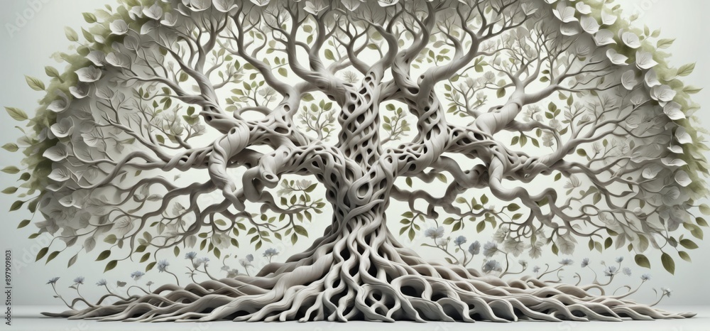 Poster 3d rendering tree life is made up multiple branches leaves detai