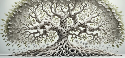 3D rendering tree life is made up multiple branches leaves detai