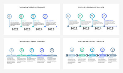 Timeline infographic templates with four or five events or milestones, presentation slides, vector eps10 illustration