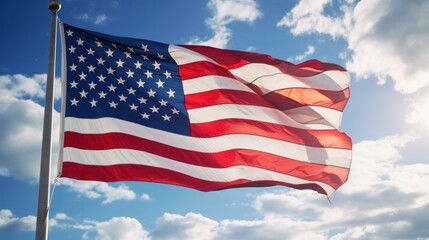 Obraz premium Aerial view of a large crowd holding up American flags at a national event