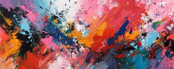 Abstract colorful paint splatter on canvas, vibrant art background