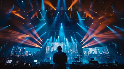 Futuristic Tech Conference: CEO's Visionary Speech Against Stunning Cityscape Backdrop - Generative AI