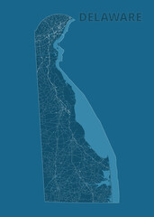 Delaware, United States artistic blueprint map poster