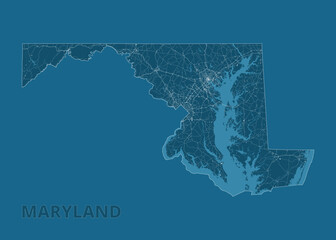 Maryland, United States artistic blueprint map poster