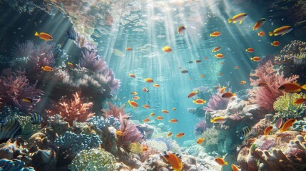 Underwater Coral Reef with Sun Rays