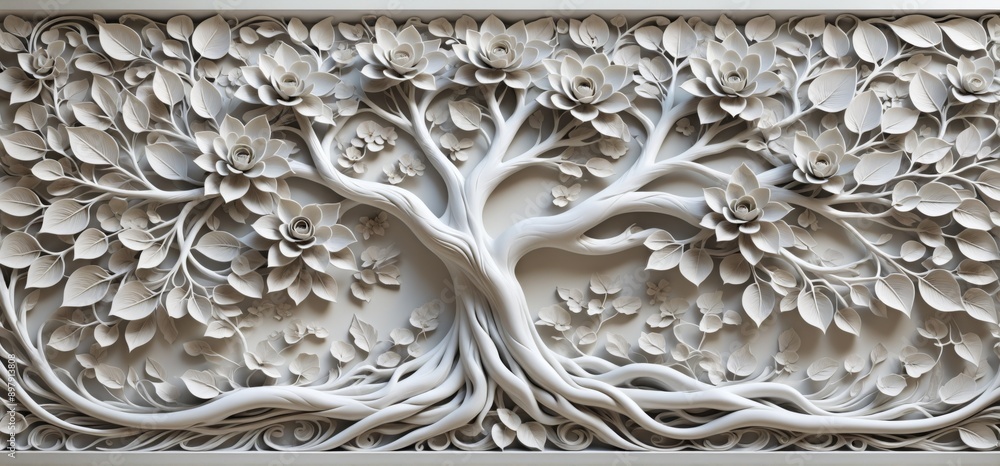 Aufkleber rectangular panel white background center there is large tree br