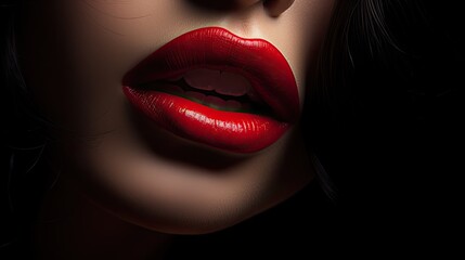 Obraz premium seductive red lips black background