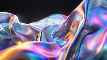 Abstract iridescent background with swirling colors and texture.