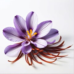 Close-up single saffron flower is deep purple color yellow cente