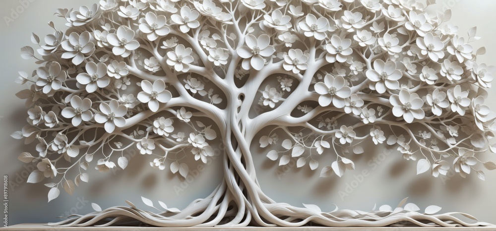 Aufkleber 3d rendering tree life is made up multiple branches leaves white