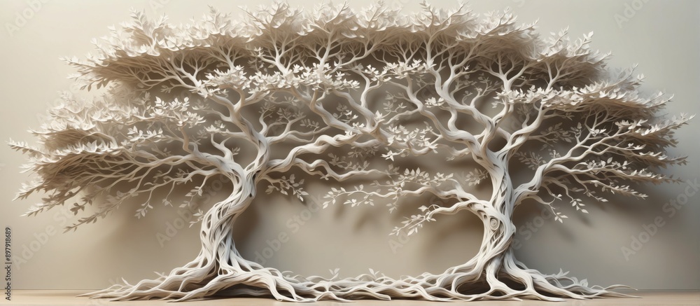 Aufkleber 3d rendering tree made white paper is center image facing left t