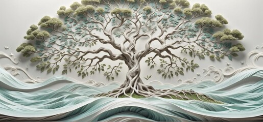 Digital art piece that appears to be relief sculpture tree branc