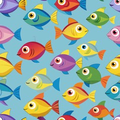 Fototapeta premium seamless pattern of colorful cartoon fish, perfect for children's apparel, Generative AI