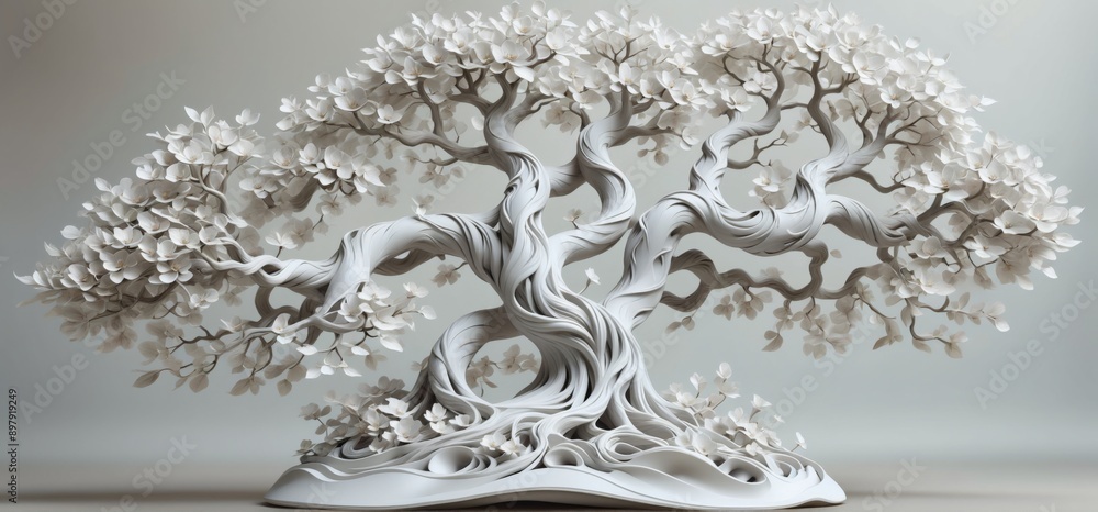 Poster 3d rendering white tree intricate details is made up multiple br