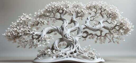 3D rendering white tree intricate details is made up multiple br