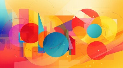 Obraz premium Digital artwork of abstract geometric shapes in bright, cheerful colors reminiscent of a playful summer afternoon