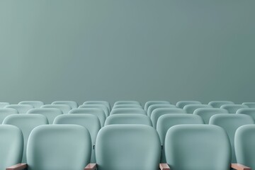 Fototapeta premium Corporate lecture hall with stadium seating, state-of-the-art audio-visual equipment, and minimalist design, muted color palette, copy space for text