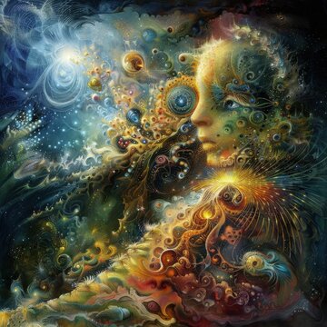 A mesmerizing cosmic portrait blending color and imagination, evoking thoughts of the universe and inner exploration.