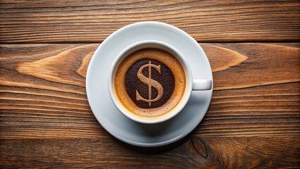 Coffee price to tell us current economy ratio concept, Dollar sign nestled within a coffee cup of coffee shop.