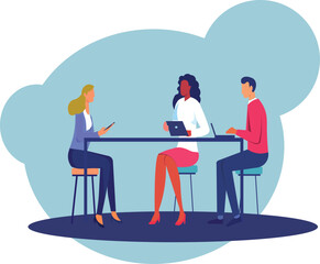 landing page about business. meetings. planning with laptop