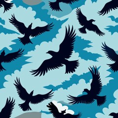 Obraz premium Seamless pattern of majestic eagles soaring in the sky, Generative AI
