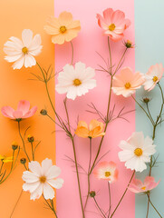 Spring Flowers on Pastel Paper Background