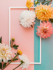 Spring Flowers with White Frame on Pastel Background