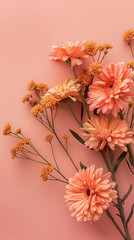 Orange Pink Daisy Flowers on Pastel Background