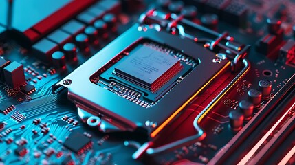 Detailed Macro Image of Cutting Edge CPU on Anti Static Mat Highlighting Precision of Pins and Manufacturer's Logo Reflecting Advanced Digital Technology and Engineering Design