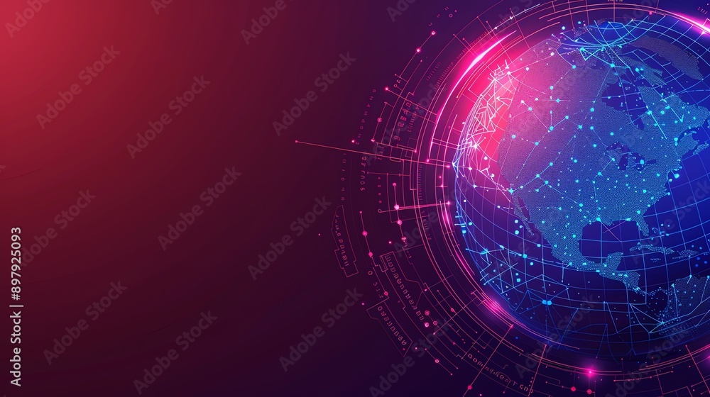 Poster Abstract glowing globe with digital network connections.