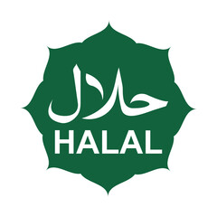 Halal certified badge, halal food certified badge, halal product certification stamp, halal certified product label isolated on white background.