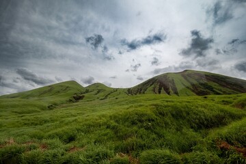 Fototapeta premium Aso mountain landscape with clouds