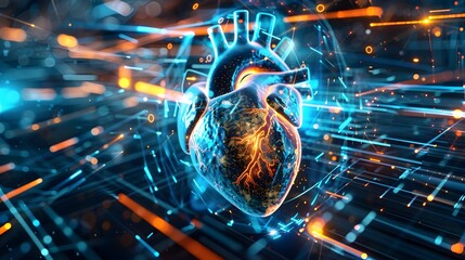 Digitally Rendered Pulsating Heart Rhythm and Vitals Monitoring