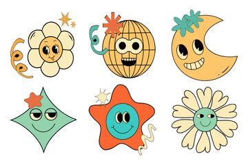 hand painted set of retro face expression elements