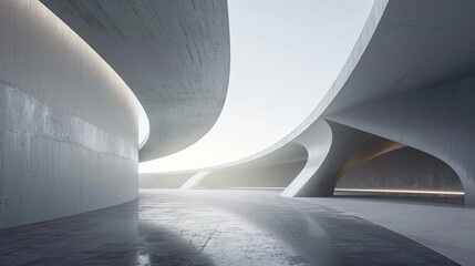 Obraz premium Futuristic architecture with empty concrete floor. Scene for car presentation. car sale, automobile, automotive empty space or area in showroom, shop or store