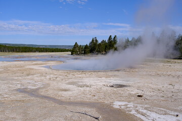 Hot spring, Celestine Pool, at Lower Geyser Basin of Yellowstone National Park in USA