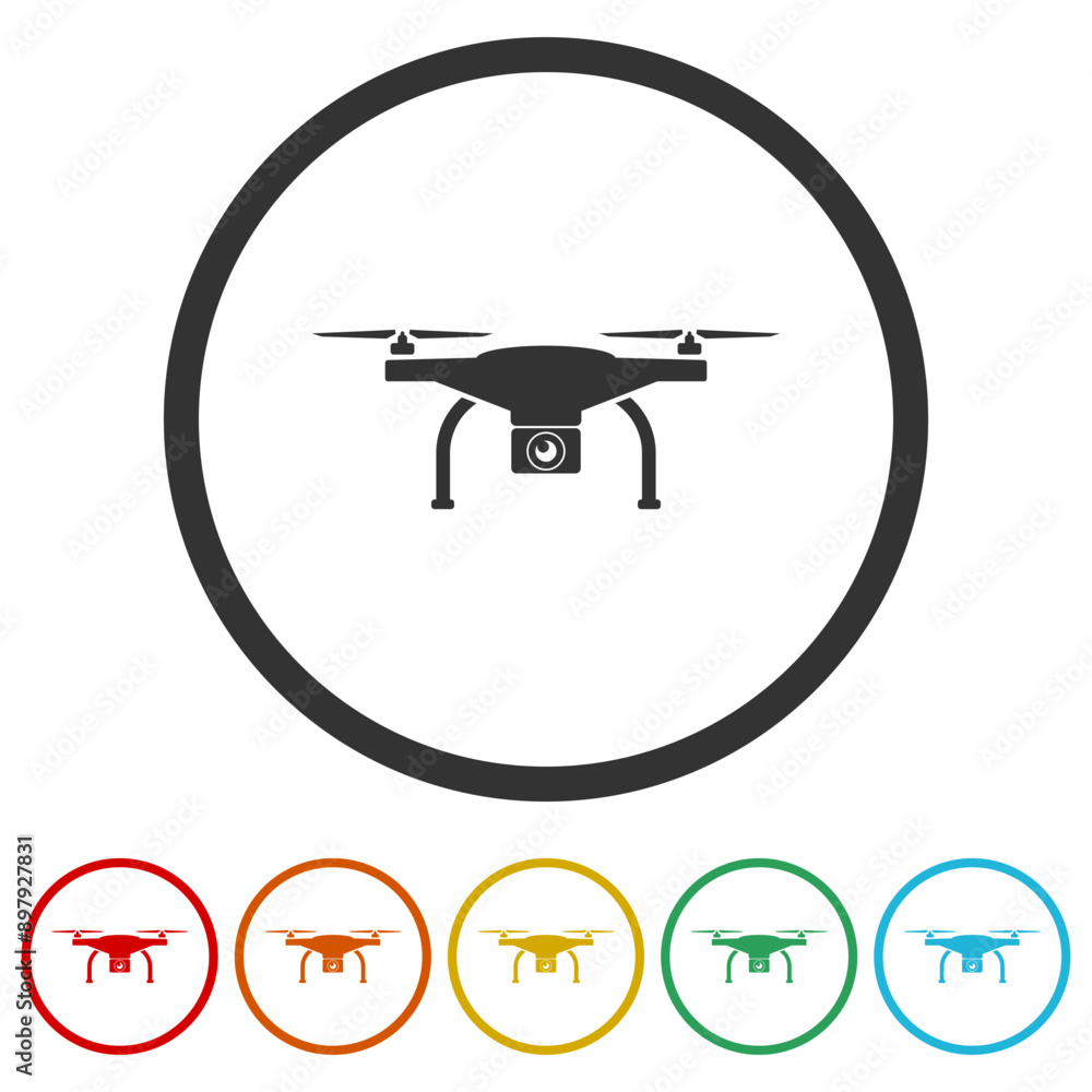 Poster drone icon. set icons in color circle buttons