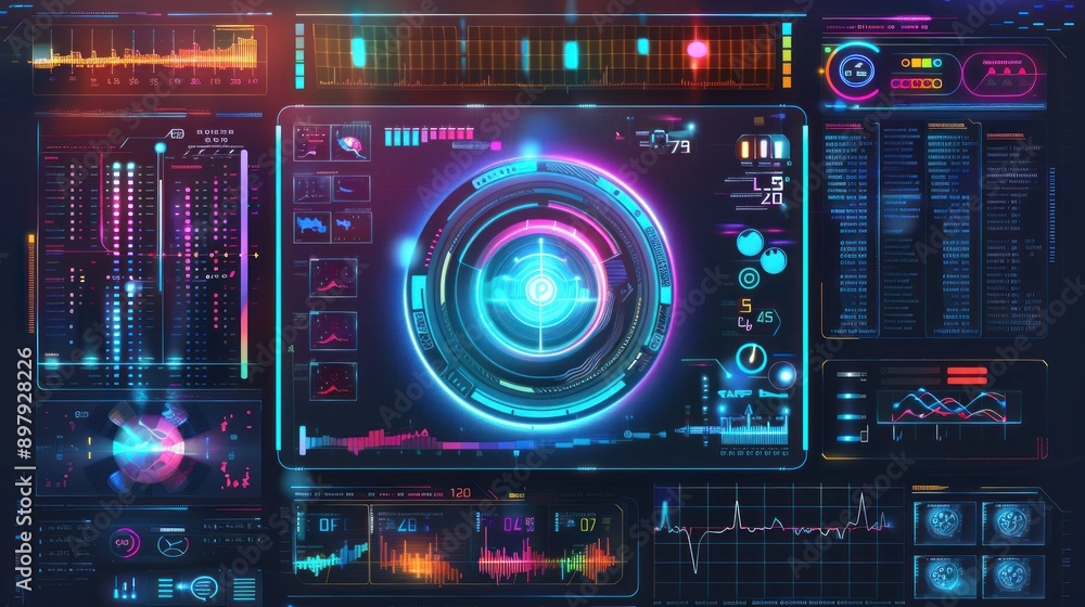 Poster technology digital control high tech elements panel display interface background wallpaper ai genera