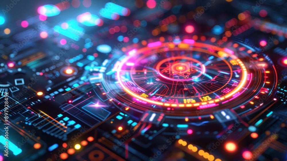 Poster technology digital circle style time travel high tech cyber machine background wallpaper ai generate