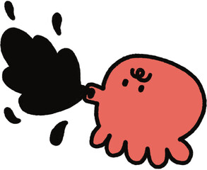 red octopus, cartoon illustration on white background