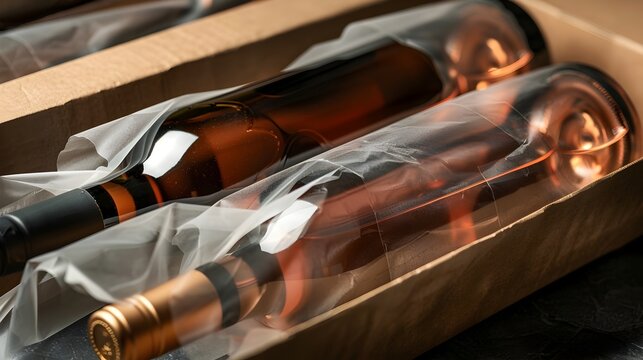 Protective Packaging for a Wine Bottle in Foam Cushion Box